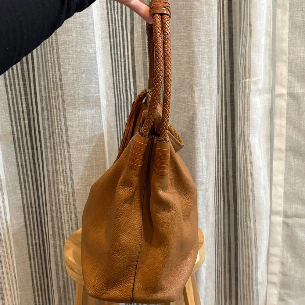 Tory Burch Cognac Leather Hobo with Braided Handle and Tassel